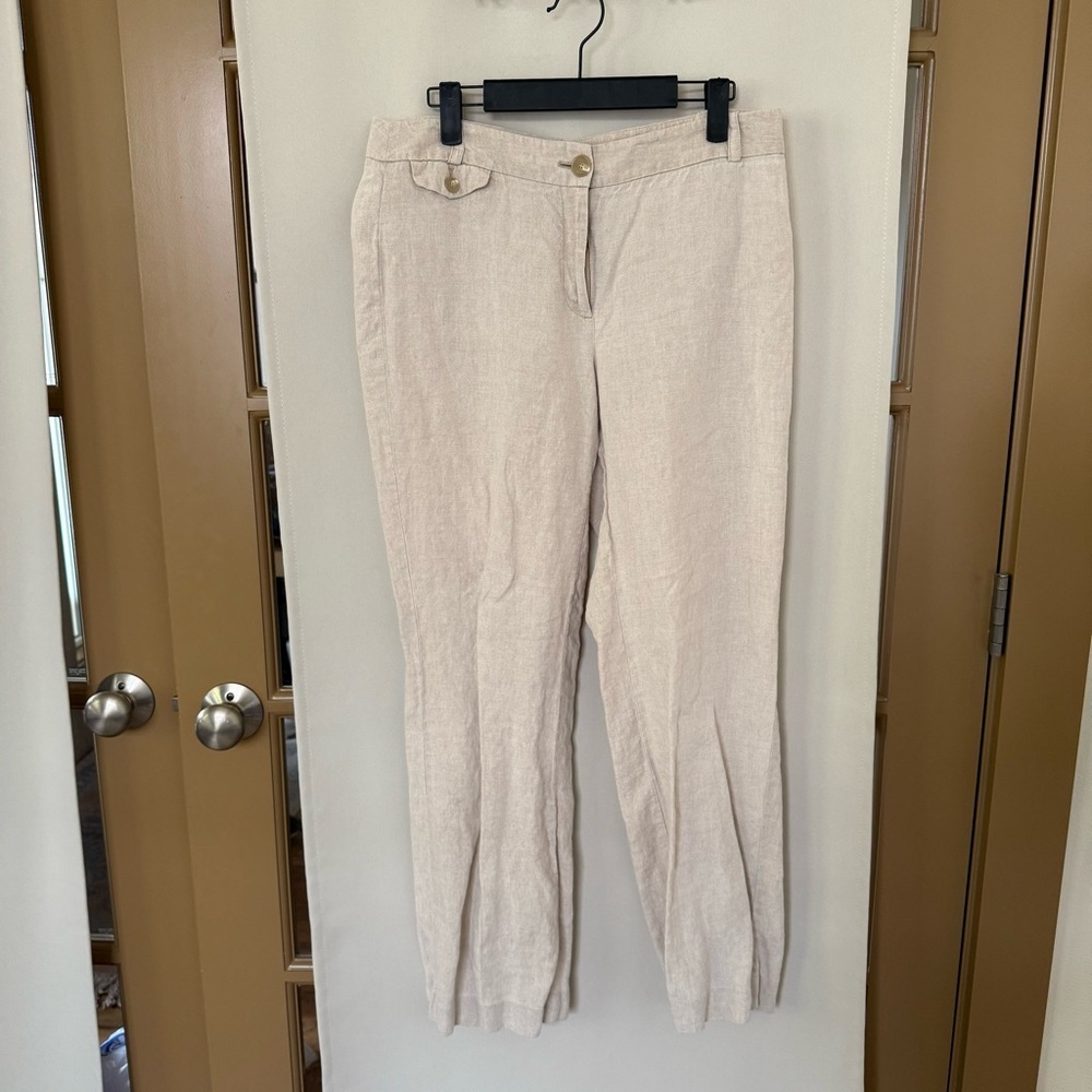 Ann Taylor Loft Women's 10P Petite Beige Kate Wide Leg Linen Pant